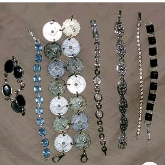 7 Vintage Silver Tone 7' Bracelets - Picture 1 of 4